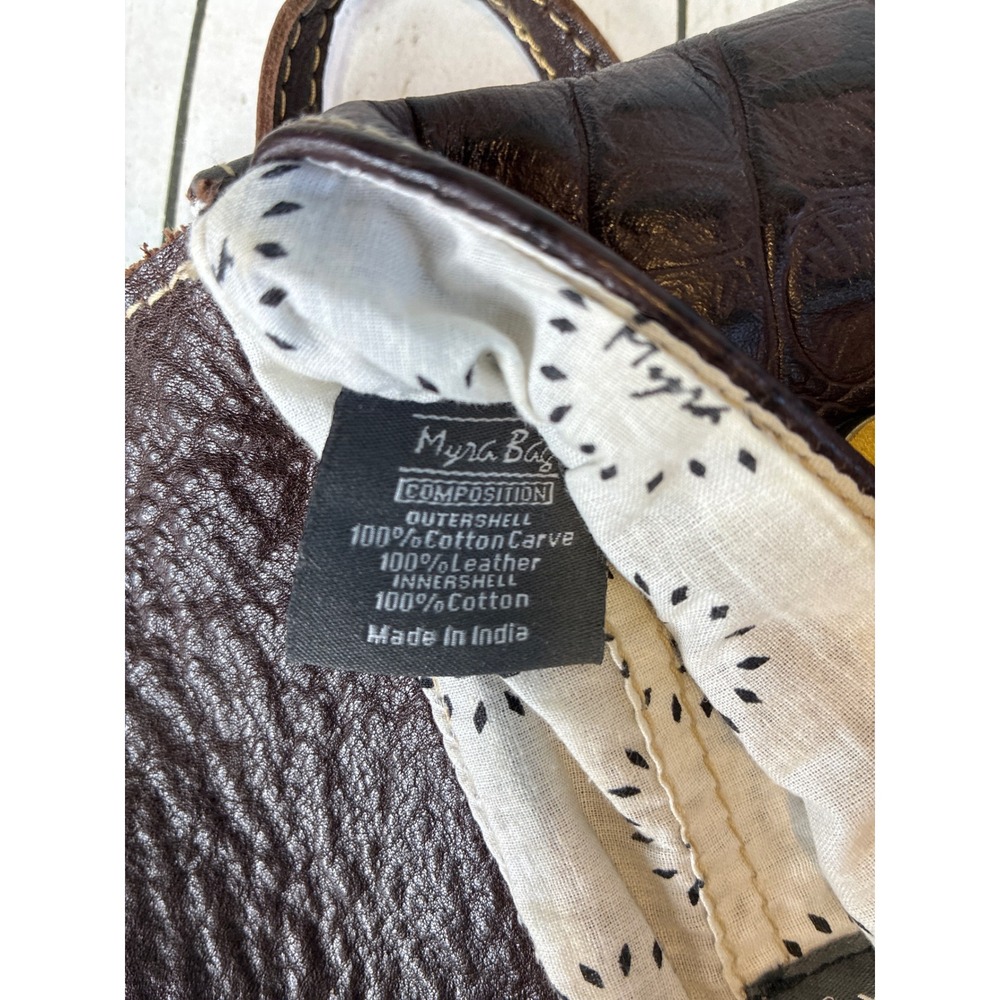 Myra Bag Brown Croco Leather Tooled Floral Crossbody Bag Sunflower Whipstitch - Picture 7 of 9